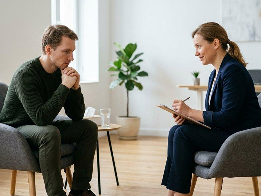 Консультация специалиста с человеком, испытывающим длительное подавленное состояние